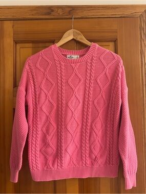 Cable Knit Crewneck Sweater - Pink - HOLLISTER size small
